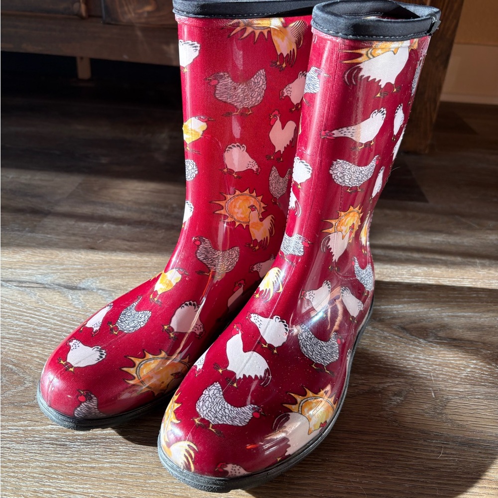 Sloggers Red Chicken Print Rain Boots